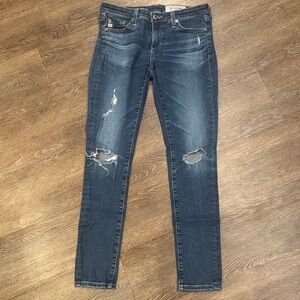 AG Adriano Goldschmied Dark Blue Distressed Skinny Jeans